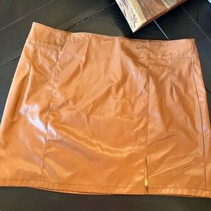 Heyson Faux Leather Skirt- Plus Camel